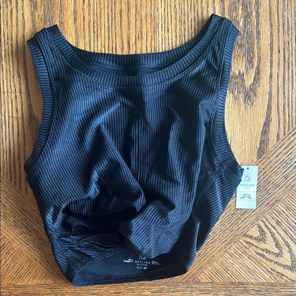 Aerie Black Ribbed Crop Top